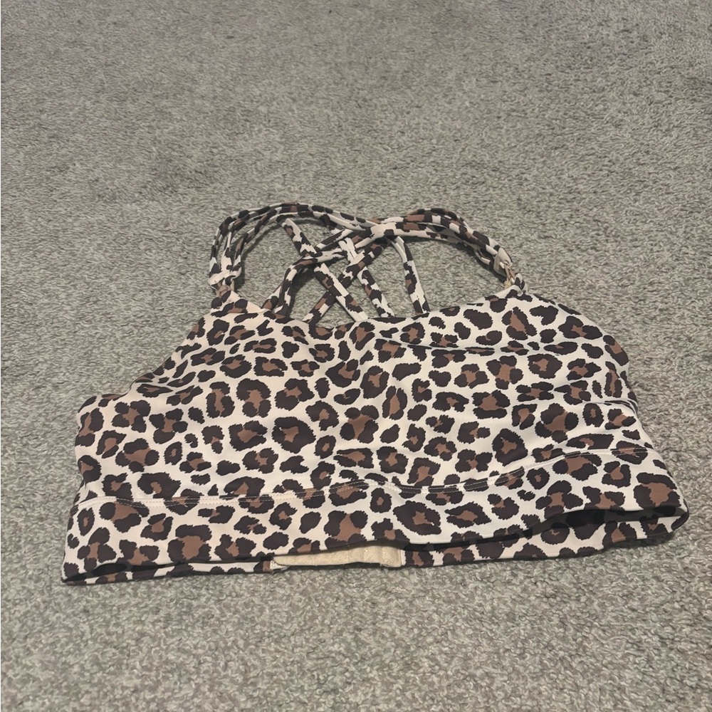 Pumping and Nursing Sports Bra Sweat&Milk Leopard Print Strappy Bralette